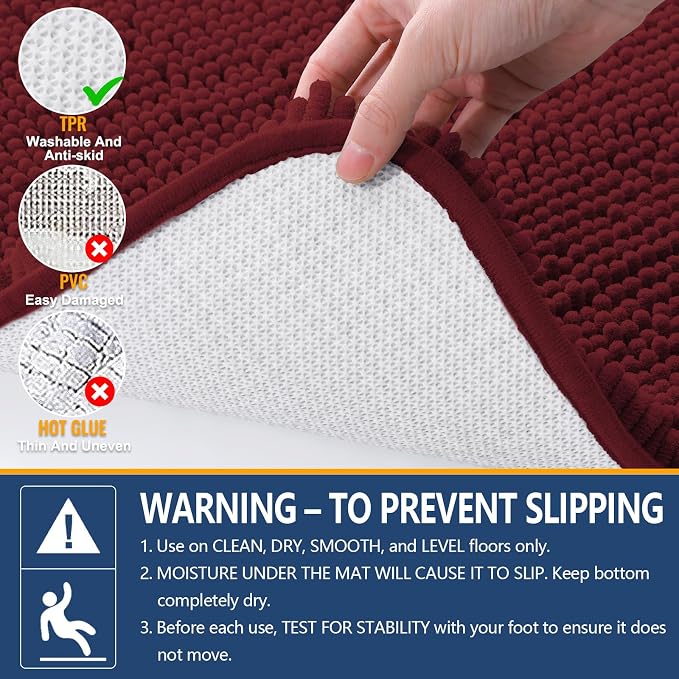 Arotive Bathroom Rugs 24x16, Soft Absorbent Shaggy Chenille Bath Rugs | Burgundy, Machine Washable Rubber Backing Bath Mats for Bathroom Floor Tub and Shower Home Decor Accessories