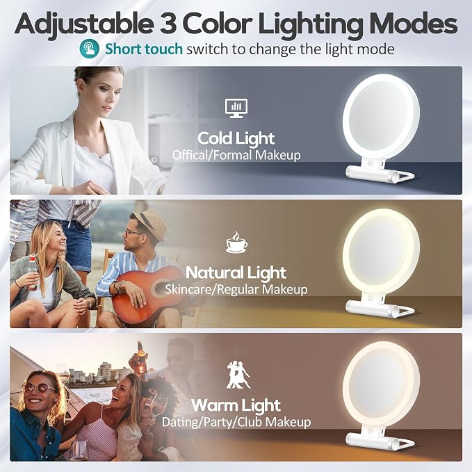 Magnifying Mirror with Light 30X, Double-Sided 1X/ 30X Magnifying Makeup Mirror with Tweezer, 2000mAh 3 Colour Modes with Adjustable Brightness,Foldable Travel Mirror(9" L x 7" W)