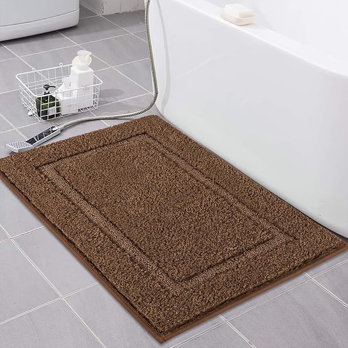 SHACOS Soft Microfiber Dark Brown Bathroom Rugs Sets 2 Pieces 32x20 inch | Absorbent Plush Bath Rugs, Non Slip Washable Shaggy Bath Mats, Fluffy Bathroom Runner Floor Mats Shower Rug