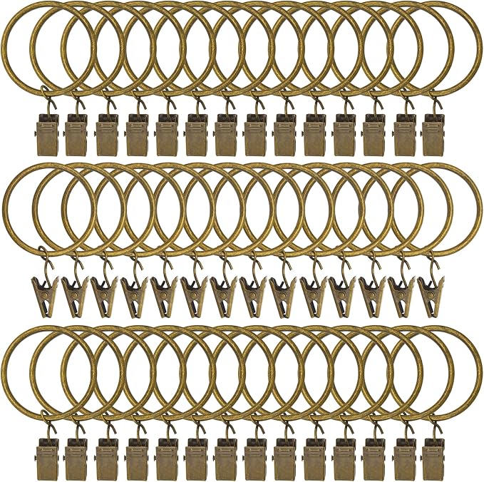 42 Pack Curtain Rings with Clips 1.5" Interior Diameter,Metal Drapery Clips with Rings,Curtain Clips,Strong Vintage Decorative Rustproof Drapery Ring with Hooks for Bathroom,Bedroom(Bronze)