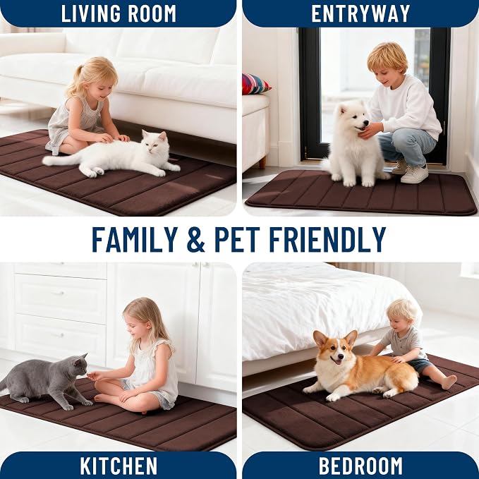 OLANLY Memory Foam Long Bathroom Rugs Runner 47x17, Super Soft Absorbent | Brown, Quick Dry Bath Mat, Machine Washable Shower Floor Rugs, Bathmat Carpet for Bathroom Floor, Tub and Shower