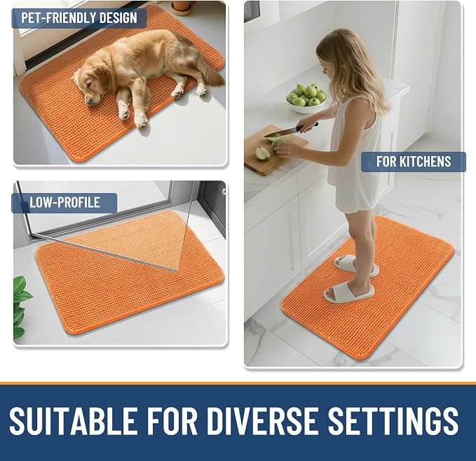 Arotive Chenille Bathroom Rugs 24x16, Soft Absorbent Bath Mat, Coral | Rubber Backing, Machine Washable Dry Bath Mats for Bathroom Floor, Tub and Shower, Home Decor Accessories