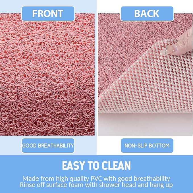 Hargiis Non-Slip Bathtub Mat, 2 Pack Anti Slip Shower Mat, Fast Drying Bathtub Mats, Foot Scrubber Mat, Anti Slip Mat for Tub, Floor, Bathroom, Kitchen, Home, Hotel (Pink 24"×16"+24"×16")