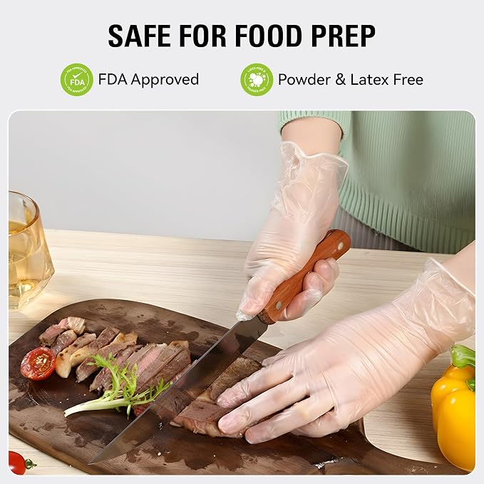 Disposable Vinyl Gloves, Food Safe | Latex-Free Powder-Free Clear Plastic Gloves for Cooking, House Cleaning, Food Prep