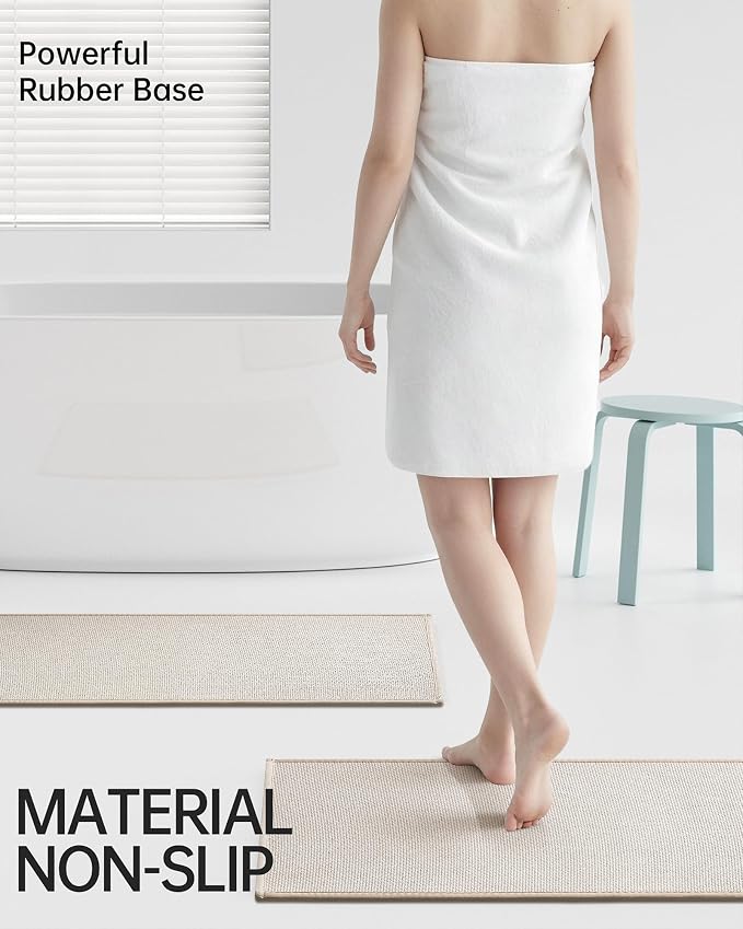 Mecko 16"x24" Bath Mat, Absorbent Quick Dry Bathroom Floor Mats Oatmeal | Upgraded Thin Cozy Cloth Bathroom Mat Fit Under Door, Rubber Non-Slip Bathroom Rug for Bathtub, Sink, Shower Room