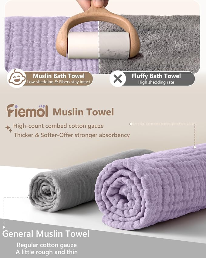 Baby Bath Towels, 100% Muslin Cotton Hooded Baby Towels for Newborn, 2 Pack Baby Towels with Hood for Infant Toddler and Kids, Large 32x32Inch Bath Essentials, Soft and Absorbent