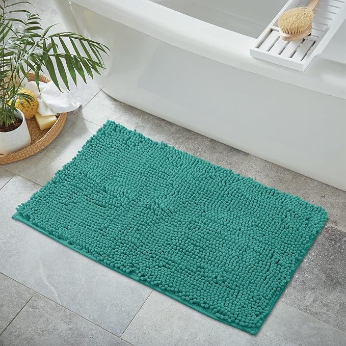 Ultra Soft Texture Chenille Plush Bath Rugs Floor Mats, Bath Rug Non Slip Microfiber Door Mat for Kitchen/Entryway/Living Room (30 x 20 inches, Turquoise)