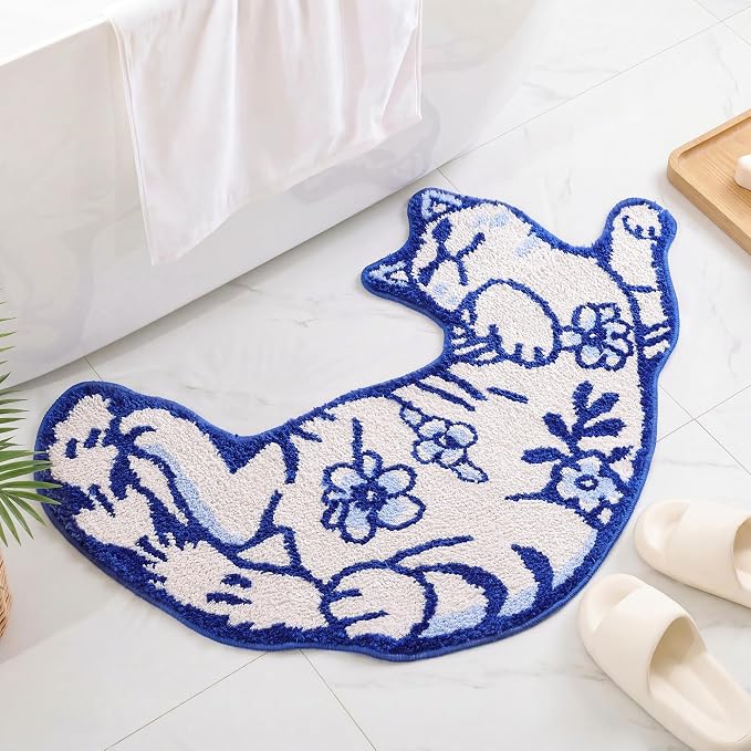 TRUEDAYS Cute Cat Bath Mat, Funny Bathroom Rugs for Cat Lovers | Cute Bathroom Decor, Soft Absorbent, Quick Dry, Machine Washable, Non Slip Bath Rugs for Bathroom Kitchen Bedroom