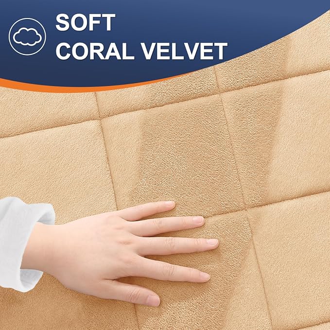 OLANLY Memory Foam Bath Mat 47x20, Ultra Soft and Absorbent Bathroom Rugs | Beige, Quick Dry, Machine Washable Shower Bath Rugs, Comfortable Bath Carpet for Bathroom Floor, Tub and Shower