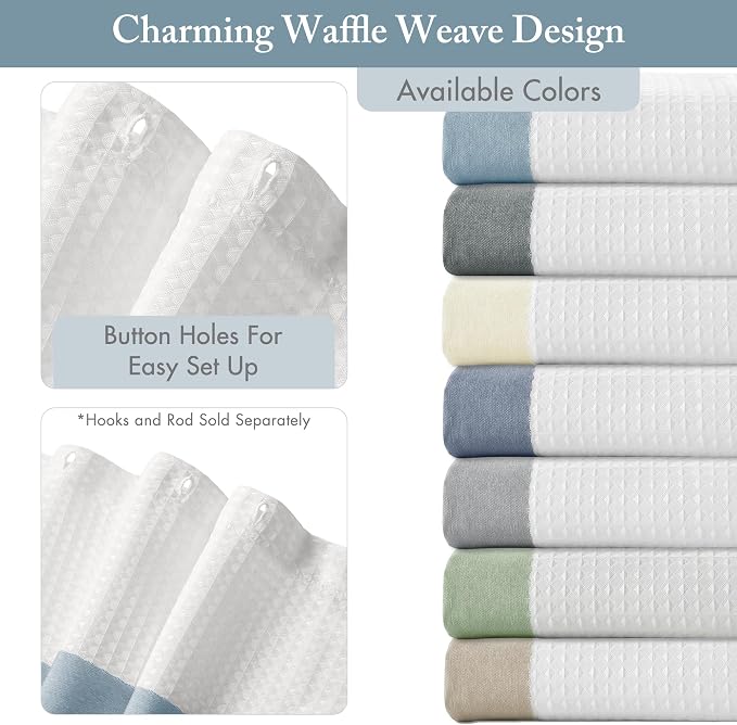 Madison Park Spa Waffle Weave Stall Shower Curtain, 36 x 72, Blue | Striped, Pieced Fabric Design, 3M Scotchgard Moisture Management, Hotel Quality, Modern, for Bathroom, OEKO-TEX Certified