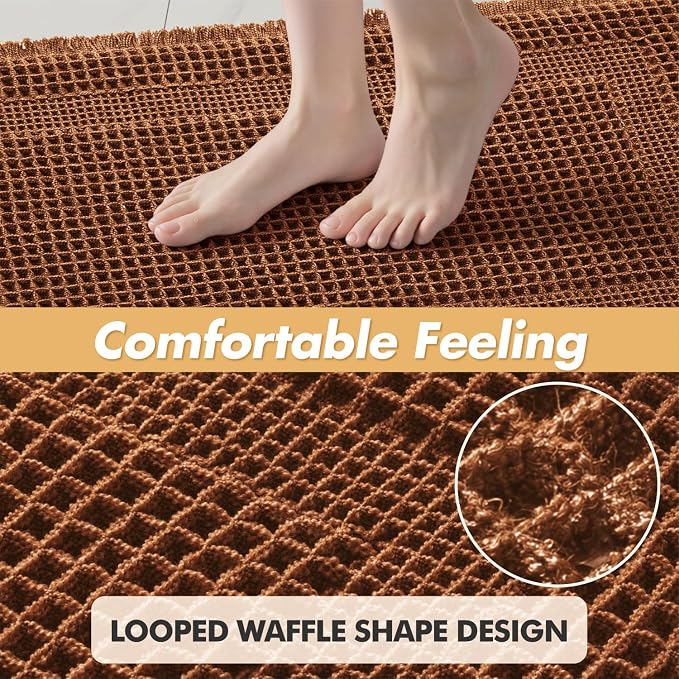 MIULEE Fall Terracotta Set of 2 Waffle Bathroom Rugs Bath Mat 17x24+18x30 | Looped Design, Super Absorbent, Non Slip, Washable, Ultra Soft, Rubber Backed, Bathroom Mats for Floor Tub Shower, Boho decor