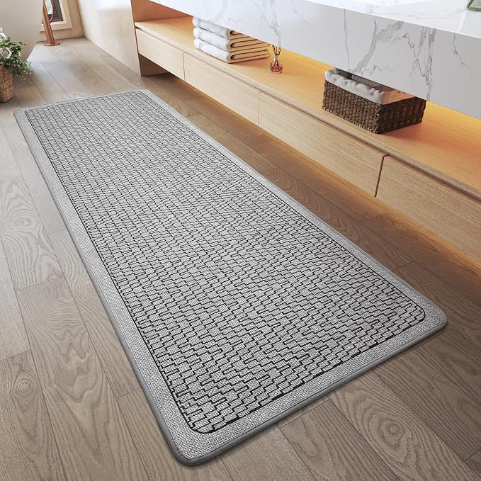 Bathroom Runner Rug, Long Thin Bath Mat Fit Under Door, Grey 24x70 | Quick Dry Absorbent, Rubber Backing Washable Large Bathmat, Shower Mat for Bathroom Floor, Tub and Outside Shower, Home Decor