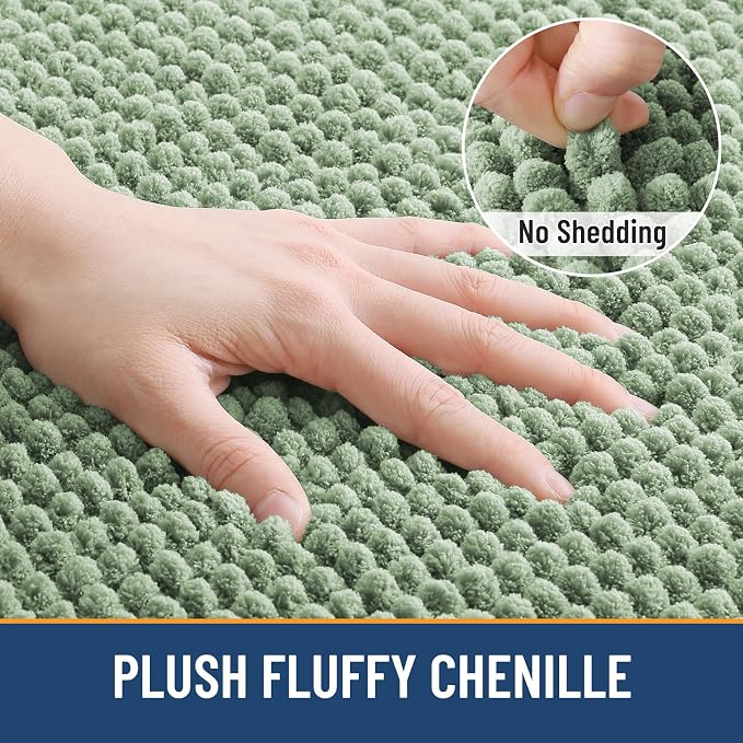 Arotive Chenille Bathroom Rugs 30x20, Soft Absorbent Bath Mat, Sage Green | Rubber Backing, Machine Washable Dry Bath Mats for Bathroom Floor, Tub and Shower, Home Decor Accessories