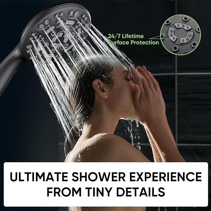 Cobbe 8-Setting Handheld Shower Head, Water-Saving Design, Matte Black | Trickle Pause Mode, 5ft Stainless Steel Hose, Brass Swivel Bracket, Tool-Free Installation