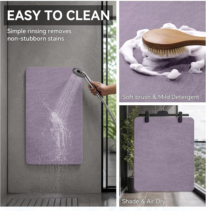 MontVoo -Bath Mat Rug-Rubber Backing Non Slip Quick Dry Absorbent Thin Bathroom Rugs Fit Under Door-Faux Suede Surface Bathroom Floor Mats-Shower Rug for in Front of Bathtub Shower Lavender 17"x59"