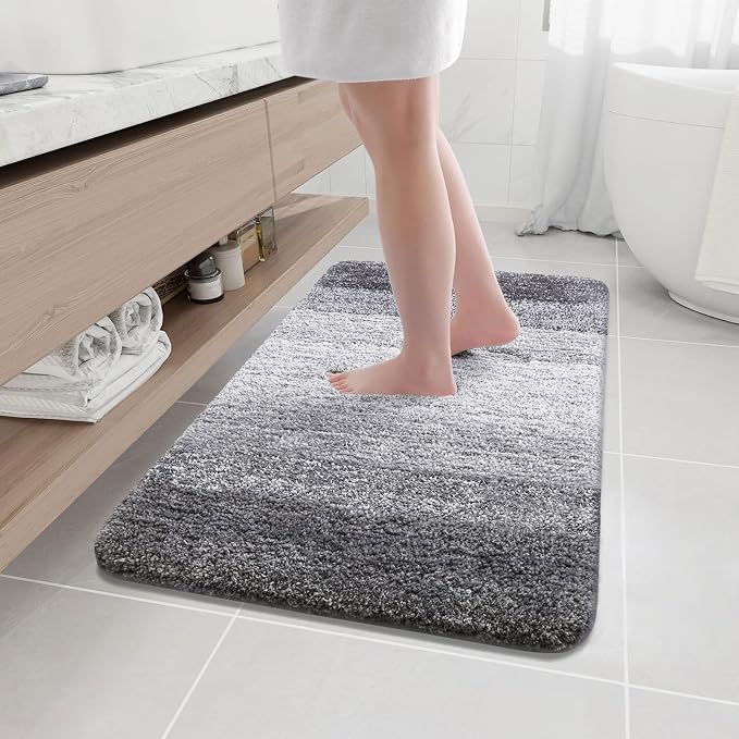 Arotive Microfiber Bathroom Rugs, Shaggy Soft Absorbent Bath Rug, 40x24 | Grey, Rubber Backing Thick Plush Machine Washable Dry Bath Mats for Bathroom, Tub and Shower, Rectangular