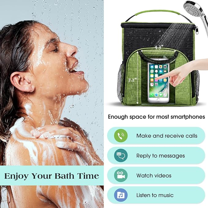 Portable Shower Caddy College Tote Bag, Quick Dry Hanging Toiletry Bag, Large Capacity Mesh Shower Caddy Portable for College Dorm Room Essentials for Boys and Girls for Bath Camping (Green) | Quick Dry, Large Capacity Haning Shower Bag for College Dor...