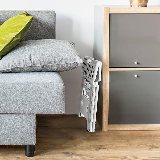Delxo Folding Step Stool 13 Inch,300 Lbs Step Stool for Adults White | Foldable Step Stool 13",Non-Slip Foot Stools with Handle,Lightweight Collapsible stools for Kitchen,Bathroom,Bedroom,Garden
