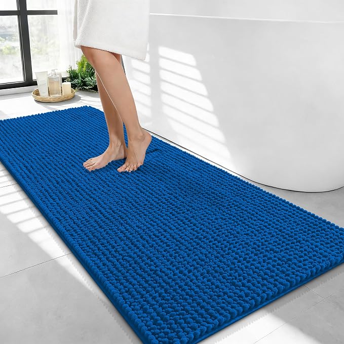 OLANLY Thick Chenille Bathroom Runner Rugs Mats 44x24, Deep Navy Blue | Soft Absorbent Bath Rugs, Rubber Backing, Machine Wash Dry, Bath Mats for Bathroom, Tub and Shower, Home Decor Accessories