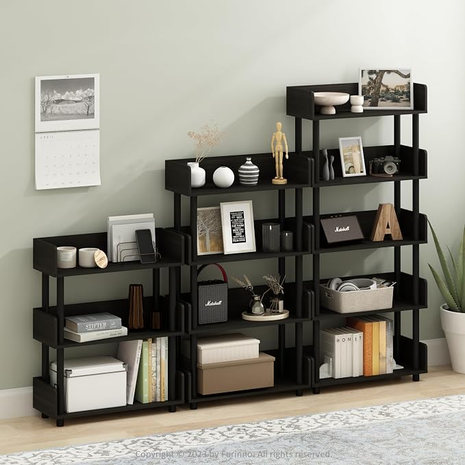 Furinno TURN-N-TUBE Display Shelf, 3-Tier Storage Shelves with Side Panels, Open Shelves Book Shelf with Rounded Corner Top Edges, for Organization and Storage, Living Room, Home Office, Espresso
