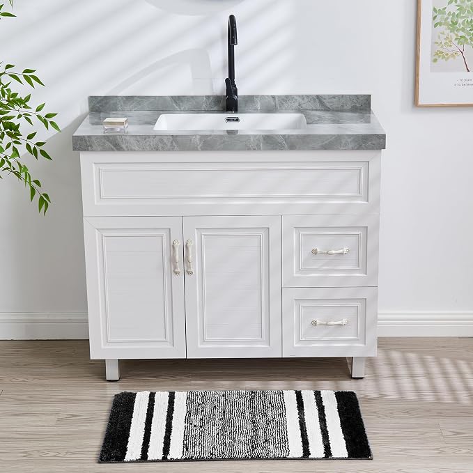 CozeCube Jet Black Striped 32"x20" Non Slip Washable Bath Mat | For Bathroom, Fluffy Absorbent Microfiber Bath Mats Machine Wash, Stylish Cute Aesthetic Bathroom Rugs