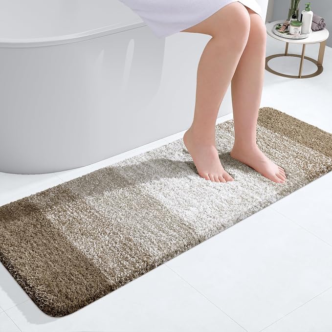 OLANLY Bathroom Runner Rug 47x17, Extra Soft Absorbent Microfiber Bath Rugs | Coffee, Non-Slip Quick-Drying Rubber Backing, Washable Long Bath Mat for Floor, Tub and Shower, Home Decor