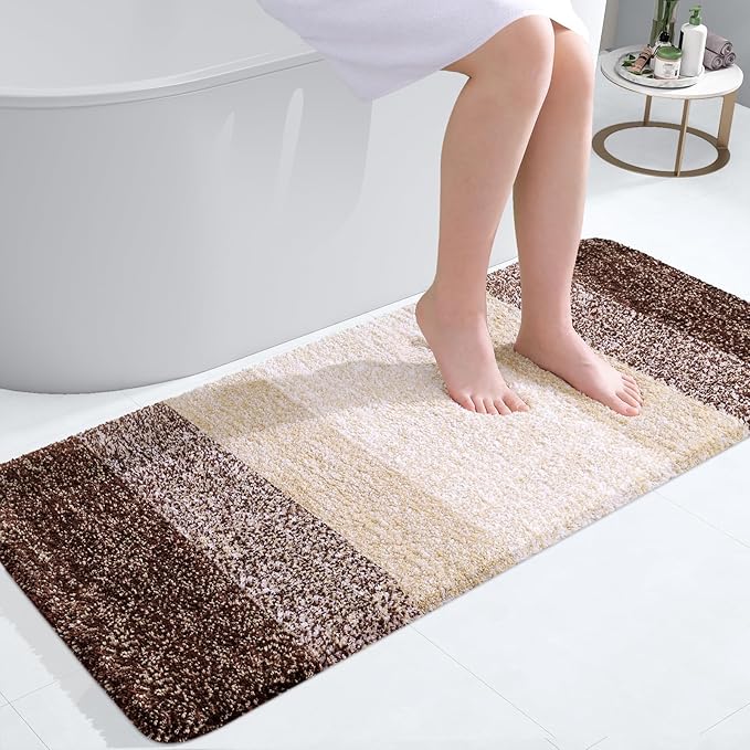 OLANLY Bathroom Runner Rug 47x20, Extra Soft Absorbent Microfiber Bath Rugs | Brown, Non-Slip Quick-Drying Rubber Backing, Machine Washable Long Bath Mat for Floor, Tub and Shower, Home Decor Accessories