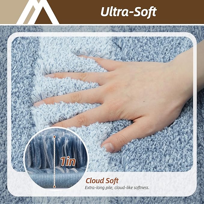 COSY HOMEER Bathroom Rugs 30x20,Ultra Soft Absorbent Bath Mat,Blue | Non-Slip TPR Backing Stays in Place, Machine Washable Bath Rugs Shaggy Rug for Bathroom Floor