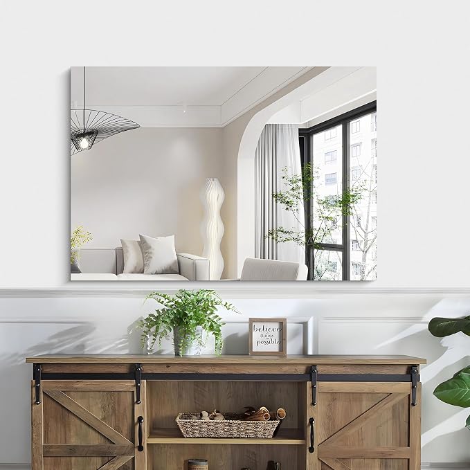 KOCUUY Frameless Mirror, 28"x40" Bathroom Mirror for Over Sink, Upgraded Shatterproof, Large Rectangle Unframed Mirror for Wall, Bathroom, Bedroom, Living Room, Entryway, Hang Horizontal/Vertical