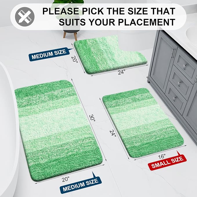 Arotive Microfiber Bathroom Rugs, Shaggy Soft Absorbent Bath Rug, 36x24 | Green, Rubber Backing Thick Plush Machine Washable Dry Bath Mats for Bathroom, Tub and Shower, Rectangular