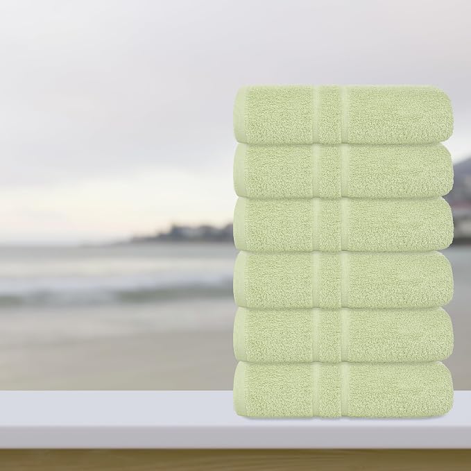 Basic Medium Bath Towels 24x48 Inches – Pack of 6 – Sage Green Color – Soft and Absorbent Multipurpose Cotton Towels for Bathroom, Spa, Gym, Salon, Hotel, Clinics and Everyday Use
