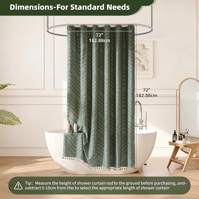 Siiluminisoy Sage Green Shower Curtain for Bathroom Boho Shower Curtain | Cloth Textured Tufted Chevron Elegant Shower Curtains Waterproof for Bathroom 72" x 72"