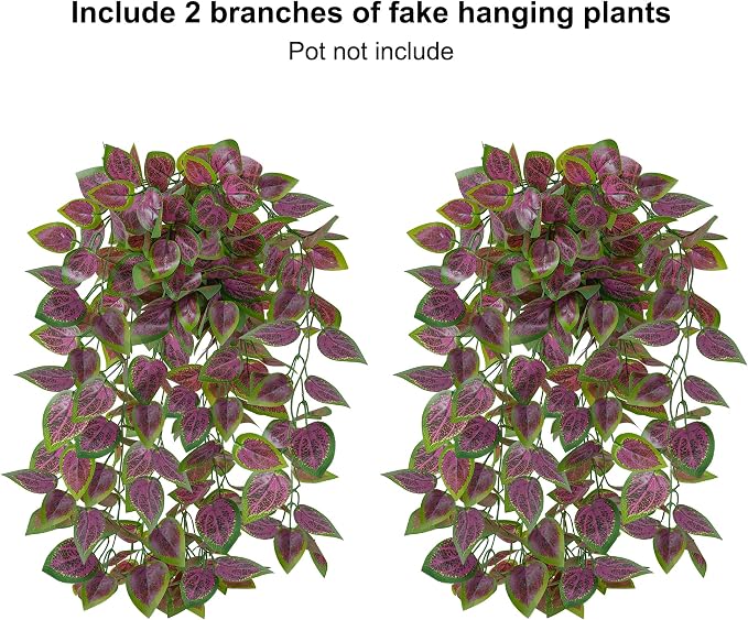 Fake Plants Artificial Hanging Plants for Outdoors Outside Decor, 2 PCS Faux Coleus Artificial Greenery Plants UV Resistant Look Real Long Trailing Vines for Front Door Porch Planter Urn Patio Indoor
