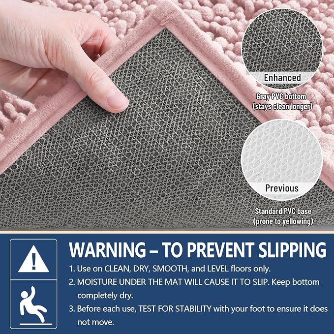 Arotive Bathroom Rugs Mat 34x21, Soft Absorbent Chenille Shaggy Bath Mat | Dirty Pink, Machine Wash Dry, Bath Rugs for Bathroom Floor, Tub and Shower, Home Decor Accessories