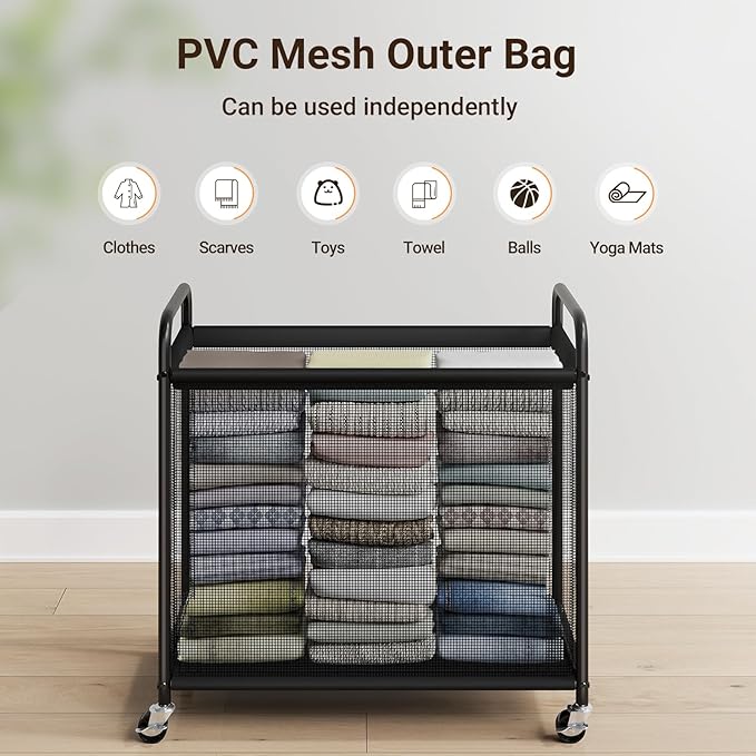 ELYKEN Laundry Hamper 3 Section, 120L Rolling Laundry Sorter with Wheels | Removable Washable Liner Bags, Sturdy Steel Frame and Metal Handle, 3 Compartment Clothes Organizer for Laundry Sorting