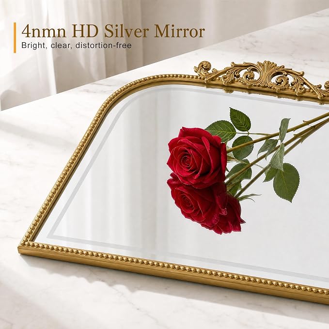 33x26 LED Mirror with Lights Gold Arched Bathroom Vanity Mirror | Gold arched LED bathroom mirror with lights, 33x26 inch wall mirror, touch control vanity mirror for bathroom, home decor