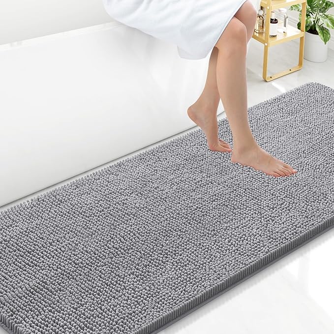 Arotive Bathroom Rugs 70x24, Soft Absorbent Shaggy Chenille Bath Rugs | Grey, Machine Washable Rubber Backing Bath Mats for Bathroom Floor Tub and Shower Home Decor Accessories