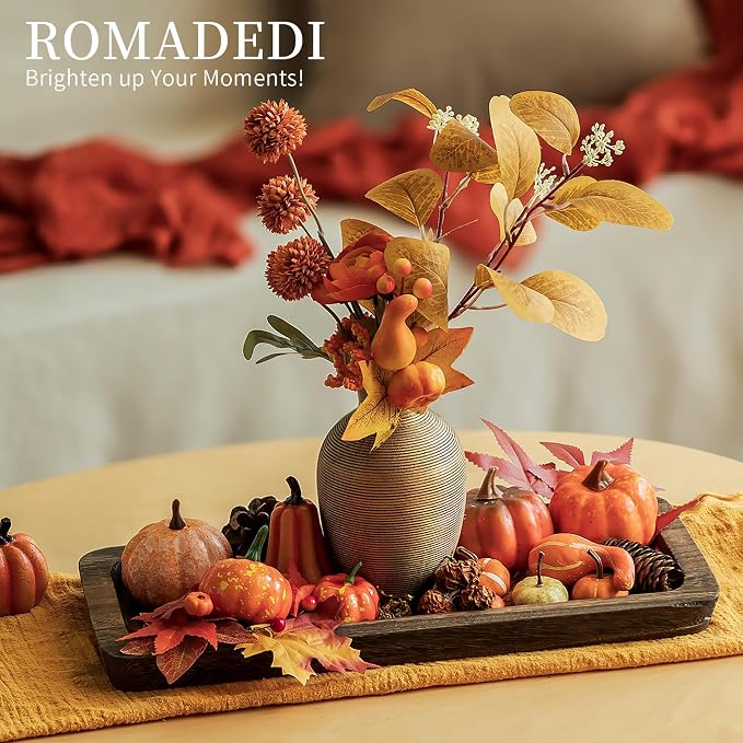 Romadedi Wooden Decorative Tray Candle Holder | Wood Long Narrow Tray, Home Decor, Small Rustic Centerpieces, For Coffee Table Dining Room Kitchen