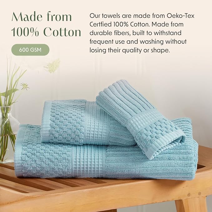 100% Cotton Bath Towel Set | 4-Pack | Textured | Aegean | Absorbent & Quick-Dry Bathroom Towels | Textured and Durable Cotton Towels for Bathroom | OEKO-TEX | Krista Collection
