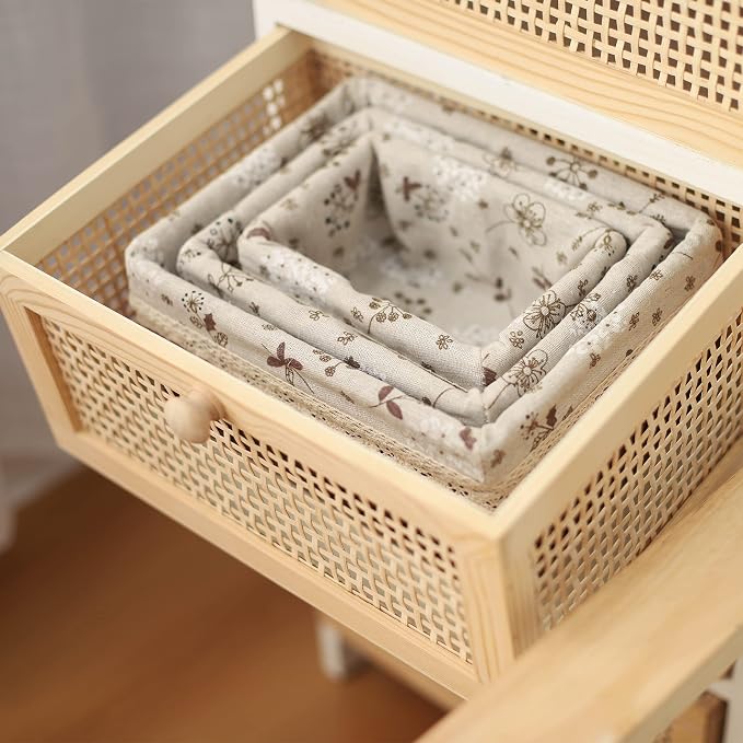 YRHOME YRMT Storage Baskets Set of 3,Decorative Paper Rope Woven storage Baskets with Liner,Rectangular Storage Bins Container for Makeup Bedroom Shelves Organizing,Home Deco, Beige