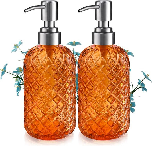 Kaishun Refillable Glass Soap Dispenser (2PC) for Hand Soap & Lotion,Orange