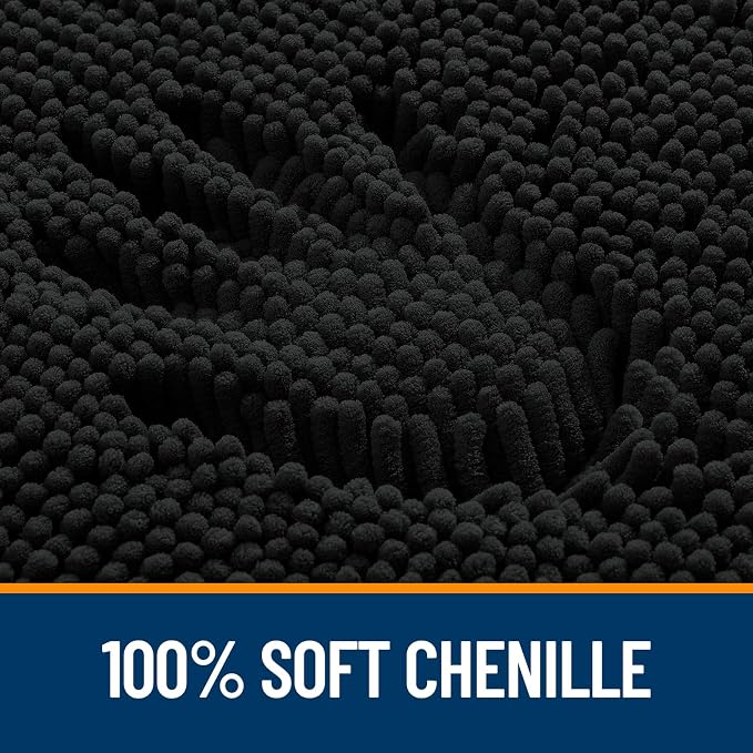 OLANLY Bathroom Rugs 32x20, Extra Soft Absorbent Chenille Bath Rugs | Black, Quick-Drying Rubber Backing, Machine Washable Bath Mat for Bathroom Floor, Tub and Shower, Home Decor Accessories