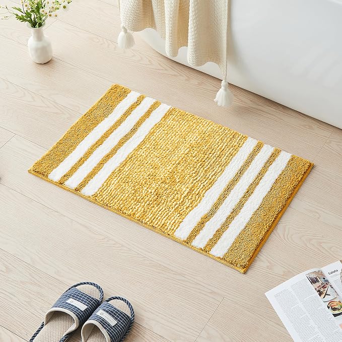 CozeCube Harvest Gold Striped 32"x20" Non Slip Washable Bath Mat | For Bathroom, Fluffy Absorbent Microfiber Bath Mats Machine Wash, Stylish Cute Aesthetic Bathroom Rugs
