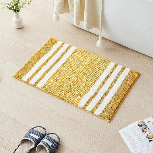 CozeCube Harvest Gold Striped 36"x24" Non Slip Washable Bath Mat | For Bathroom, Fluffy Absorbent Microfiber Bath Mats Machine Wash, Stylish Large Aesthetic Bathroom Rugs