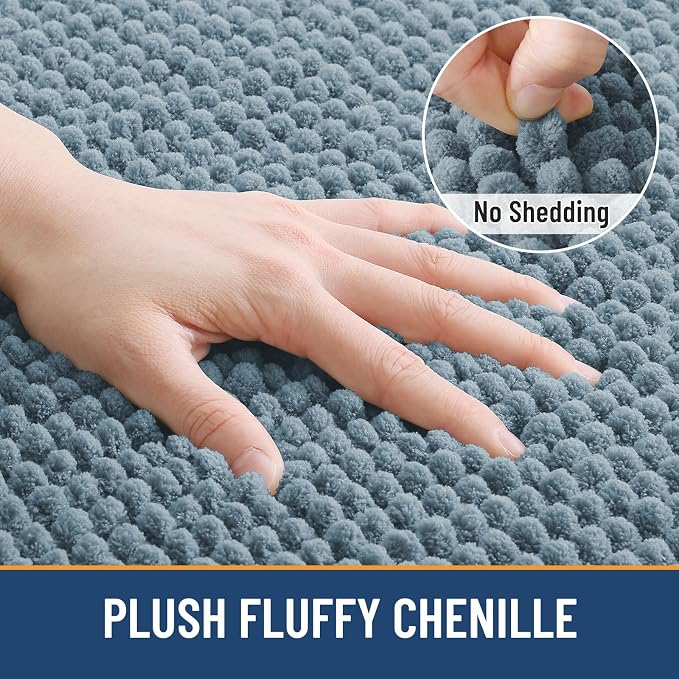 Arotive Chenille Bathroom Rugs 47x32, Soft Absorbent Bath Mat, Grayish Blue | Rubber Backing, Machine Washable Dry Bath Mats for Bathroom Floor, Tub and Shower, Home Decor Accessories