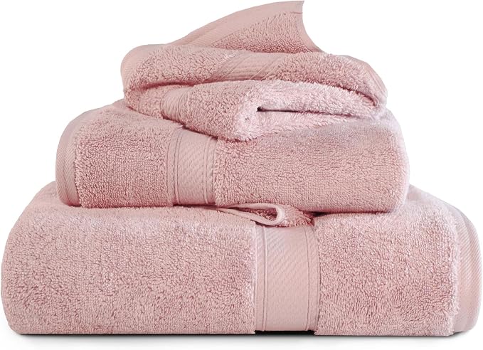 SUPERIOR Egyptian Cotton Ultra Plush & Absorbent, 3 Piece Set, Tea Rose | Quick Dry, Soft Luxury Towel Set, Bath Essentials, Guest Bath, Spa, 1 Bath, 1 Hand, 1 Face Towels, Madeline Towels