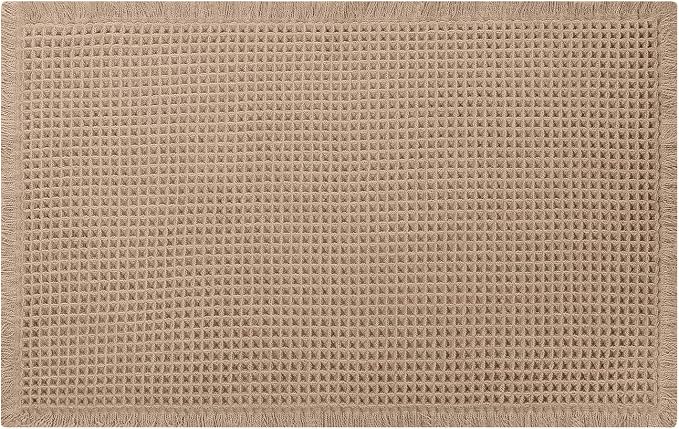 Long Bath Mat, Waffle Bathroom Runner Rug Non Slip Washable, 24 x 60 | Super Absorbent, Quick Dry Bath Runner, Soft Waffle Weave, Boho Farmhouse Bathroom Decor in Khaki for Sink or Tub