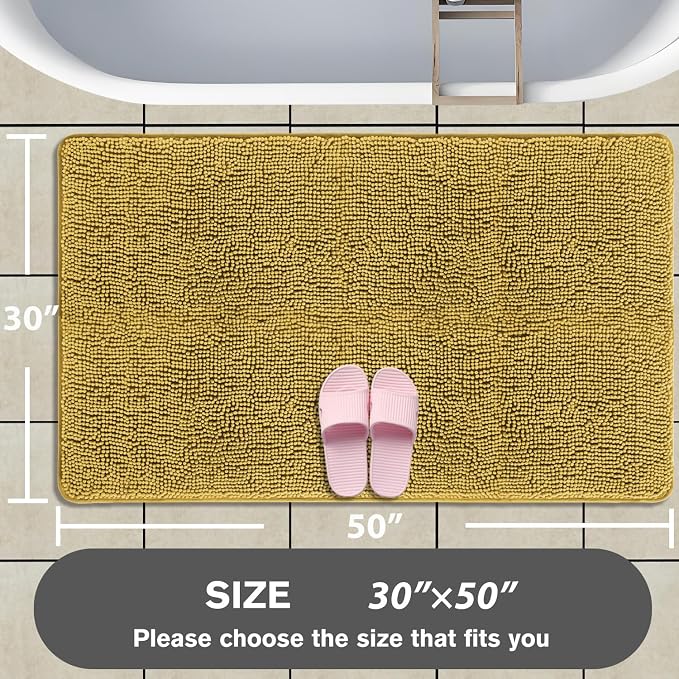 Bathroom Rugs 30 x 50 Inch – Extra Large Bath Mat | Absorbent and Washable Thick Chenille Bath Rugs Non-Slip Runner Rug for Bathroom, Shower, Tub(Mustard)