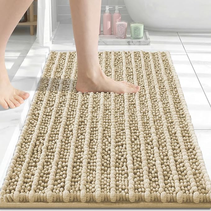 Arotive Bathroom Rugs Mat 24x16, Soft Absorbent Chenille Shaggy Bath Mat | Beige, Machine Wash Dry, Bath Rugs for Bathroom Floor, Tub and Shower, Home Decor Accessories