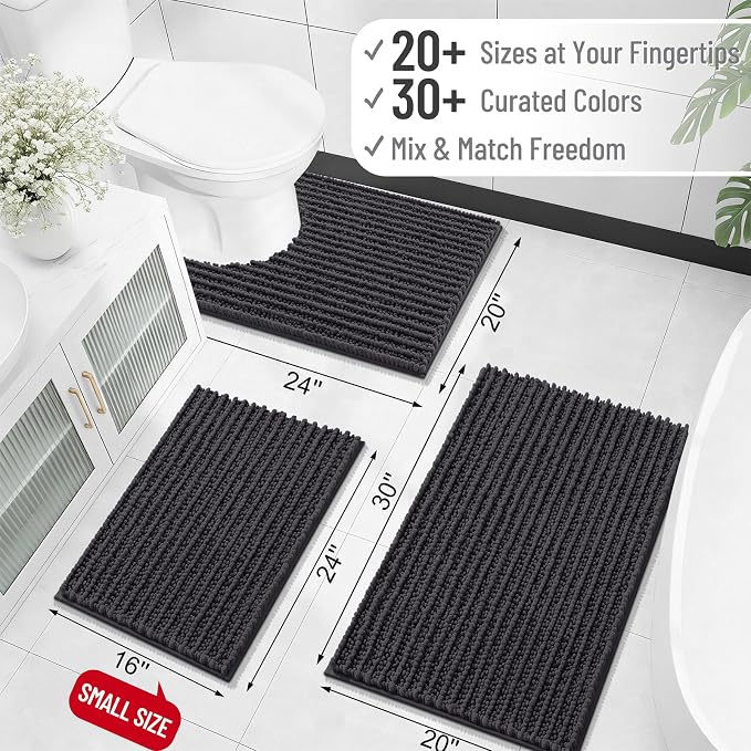 OLANLY Bathroom Runner Rugs 59x20, Thick Soft Absorbent Chenille Bath Rugs | Dark Grey, Quick-Drying Rubber Backing, Long Shaggy Bath Mat, Washable for Floor, Tub and Shower, Home Decor Accessories